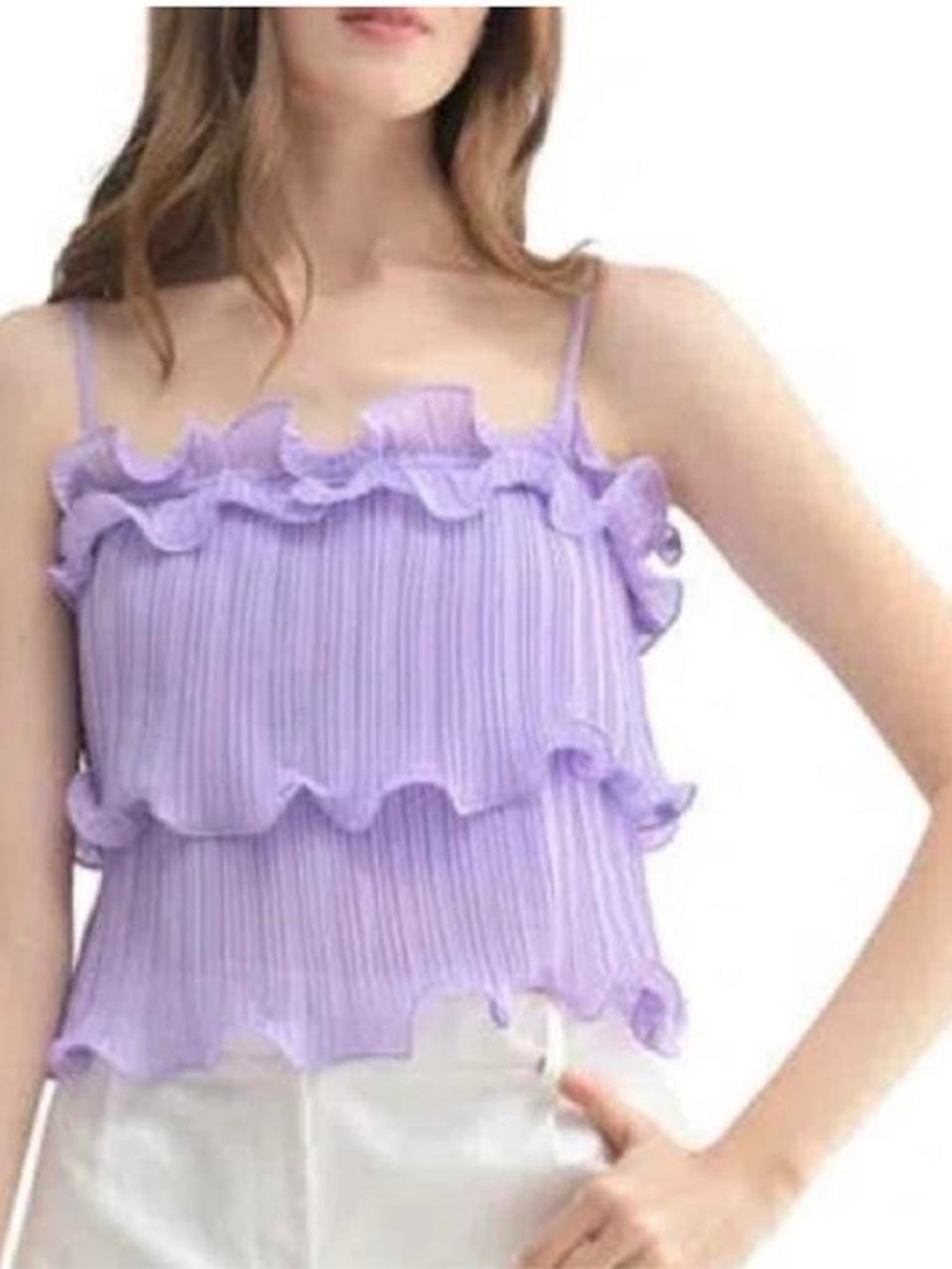 Lush Lilac Ruffled Pleated Spaghetti-Strap Camisole